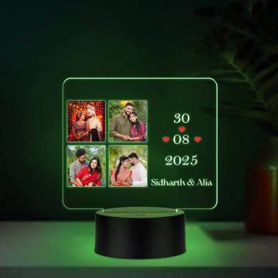Personalized Couple Collage Photo Led Night Lamp with Automatic Color Changing Light Anniversary Gift for Husband Wife Gift for Valentines Day, Birthday, Wedding